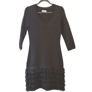 Calvin Klein Gray Wool Blend Fringe Bottom Sweater Dress